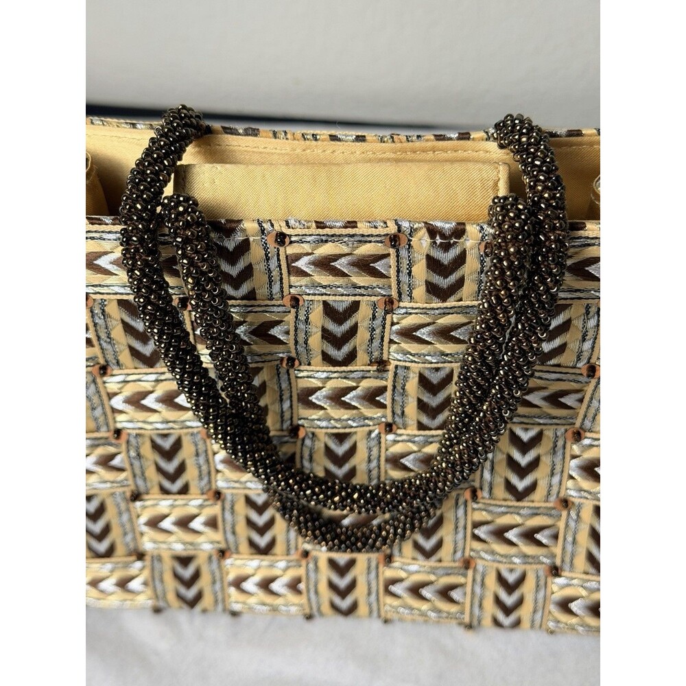 Vintage Vanessa Woven Handbag Beaded Handle Chevron Geometric Tote Purse MINT - Picture 5 of 8